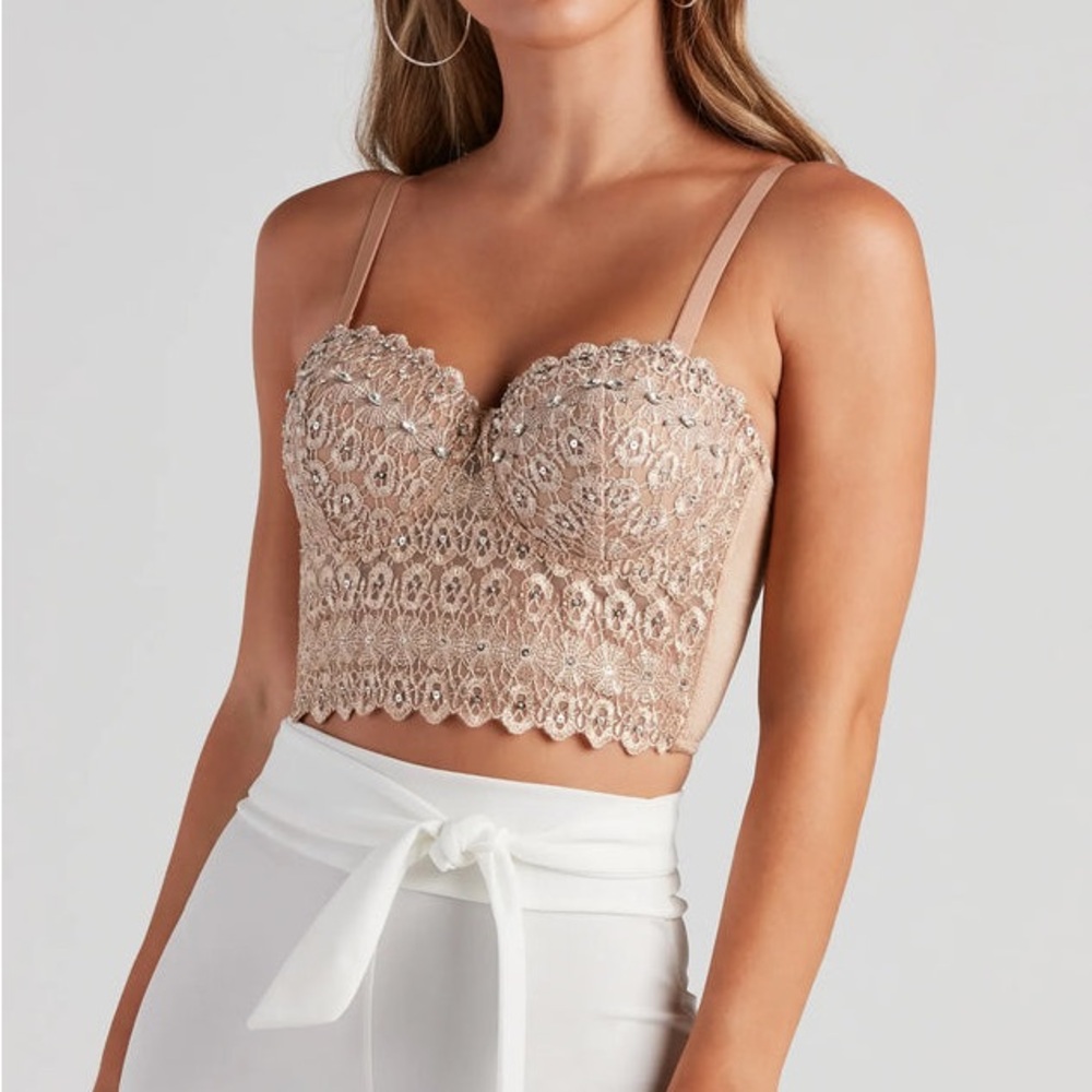 Windsor Embellished Bustier with Lace and Rhinestones